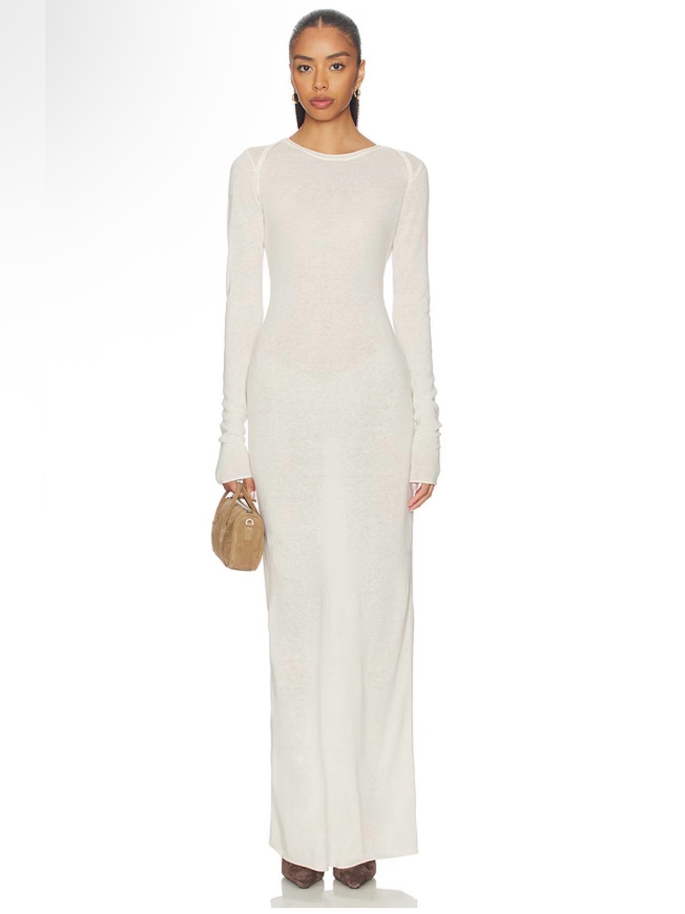 NWT SKIMS Sheer Cashmere Long Sleeve Maxi Dress in Egret - Medium
